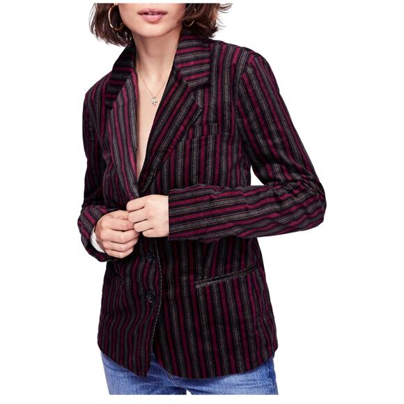 Free People B Line Striped Velvet Blazer Large - Picture 1 of 8